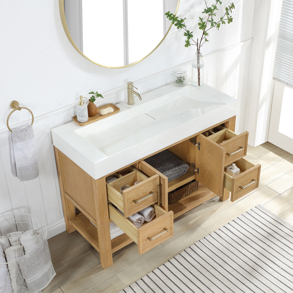 Vera Bath Vanity with Stone Top, Washed Ash Grey, 48", Single Vanity, No Mirror