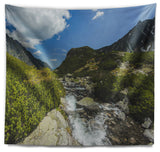 Alpine Stream in High Mountains Landscape Wall Tapestry, 92"x78"