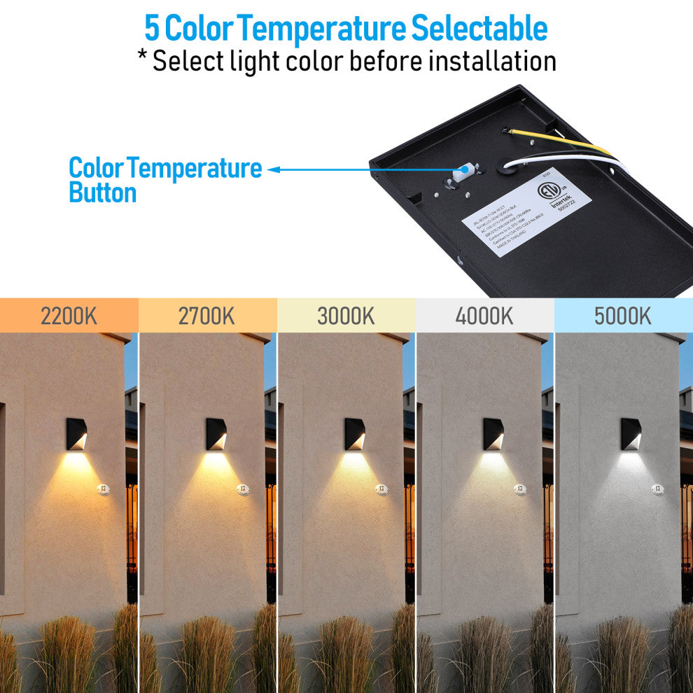 2 Pack 5CCT LED Wall Sconce, 100-277V Porch Light, 10%-100% Dimmable