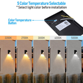 2 Pack 5CCT LED Wall Sconce, 100-277V Porch Light, 10%-100% Dimmable