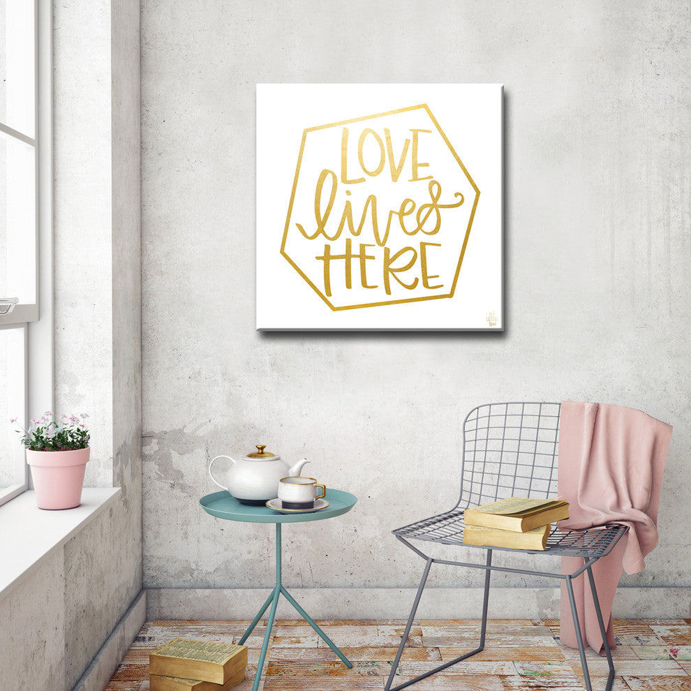 Ready2HangArt ''Love Lives Here'' by Ink Letter Love Canvas Art, 16"x16"
