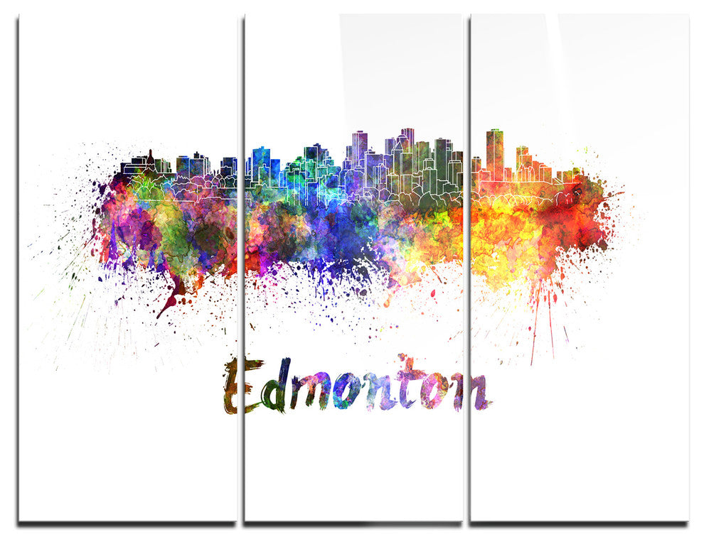 "Edmonton Skyline" Glossy Metal Wall Art, 3 Panels, 36"x28"