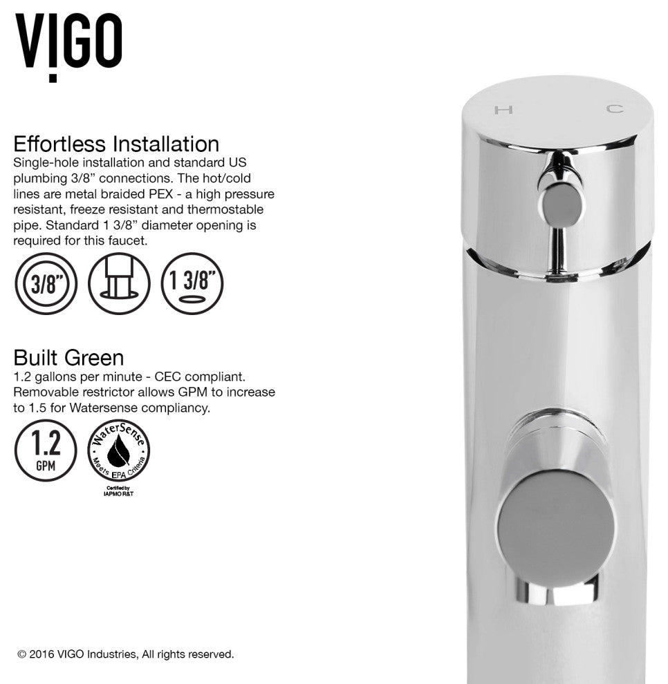 VIGO Noma 8" H Single Handle Single Hole Bathroom Faucet, Chrome