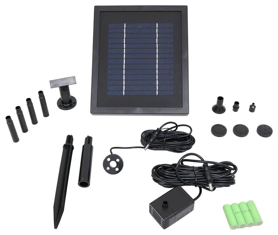 Sunnydaze Solar Pump and Panel Kit, 65 GPH, Battery Pack, LED, 47" Lift