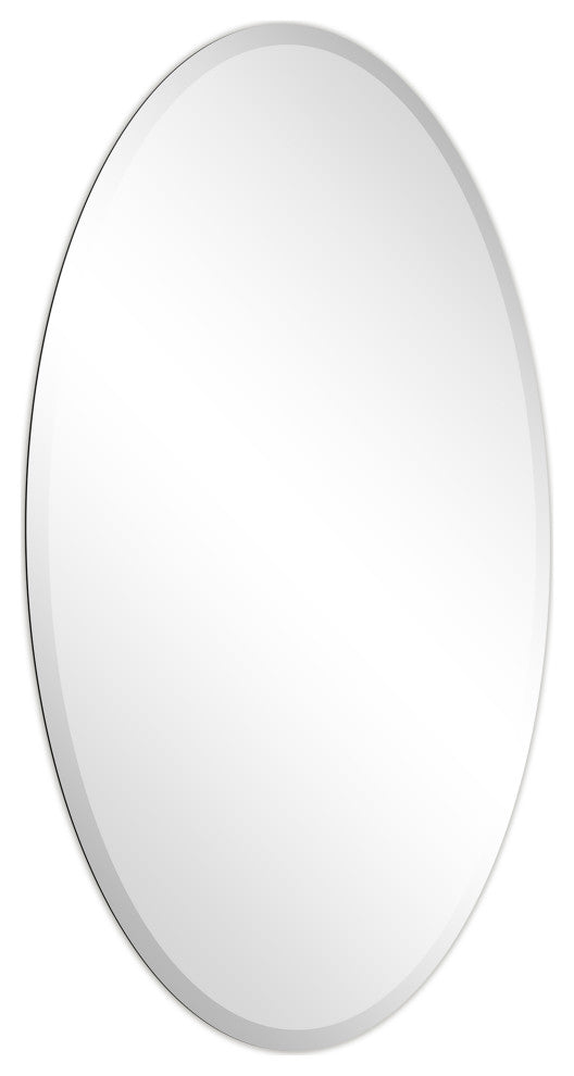 Frameless Beveled Oval Wall Mirror, 1" Beveled Edge, 36"x24"