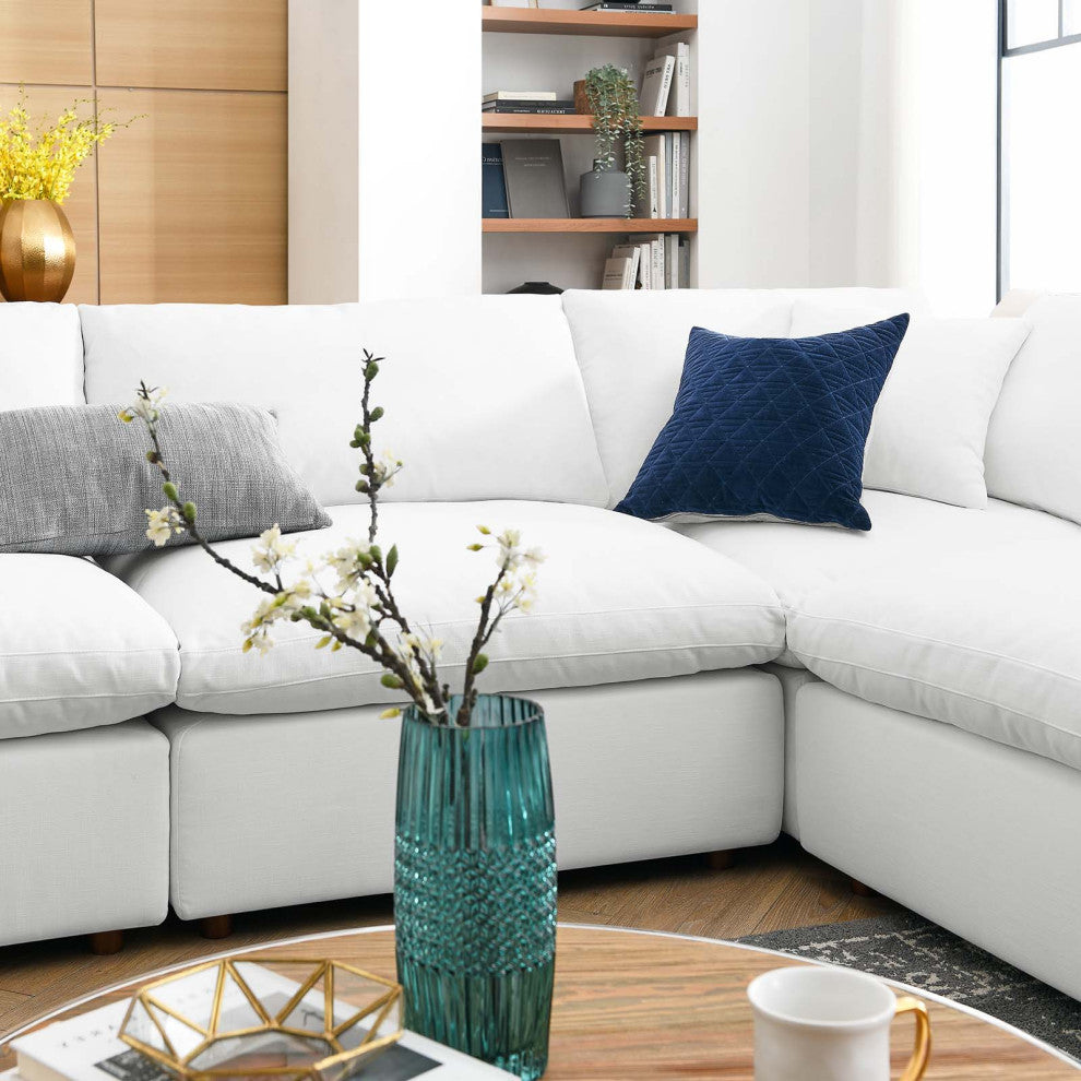 Modular Sectional Deep Sofa Set, White, Fabric, Modern, Lounge Cafe Hospitality