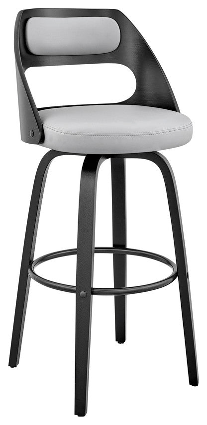 26" Gray and Black Faux Leather and Iron Swivel Counter Height Bar Chair