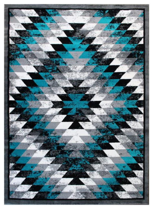 Teagan Collection Southwestern Area Rug - Olefin Rug with Jute Backing, Turquoise, 8' X 10'