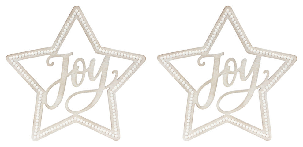 Beaded Wood Star With Joy Sentiment, Set of 2