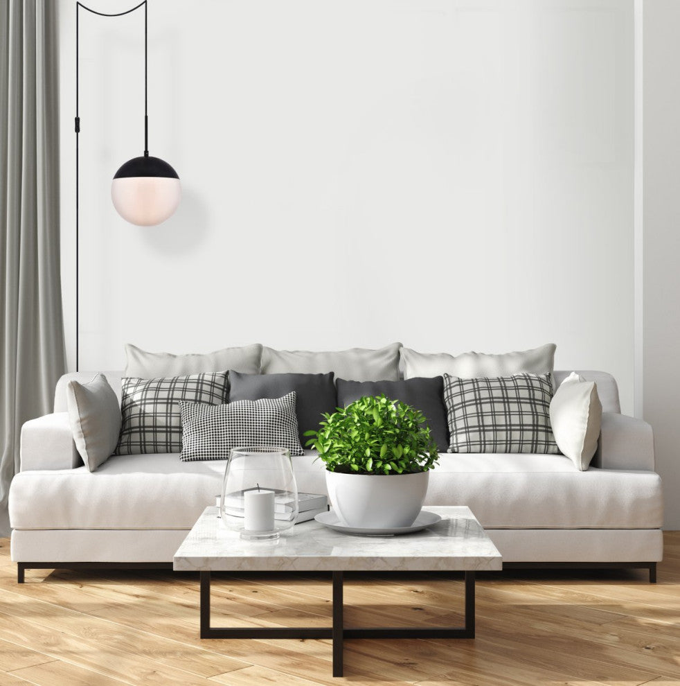 Elsa 1-Light Black Plug-In Pendant With Frosted White Glass