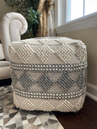 Decor Maisonette Handmade Ally Pouf, Ivory (18"x18"x18")