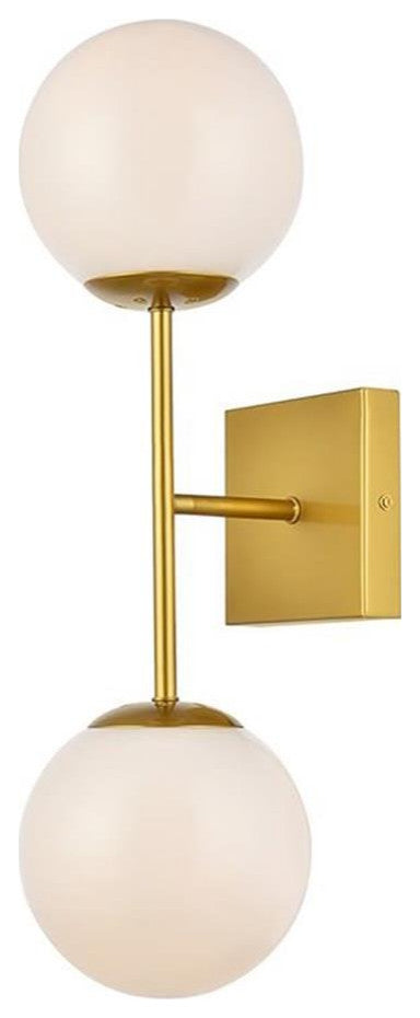Living District Neri 2-Light Mid-Century Metal Wall Sconce in Brass and White