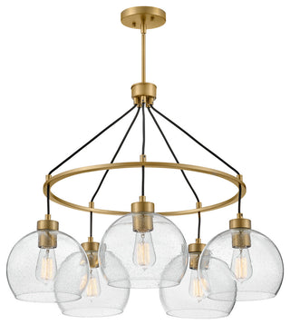 Lark Rumi 24.5" Med Single Tier Chandelier, Lacquered Brass + Clear Seedy Glass