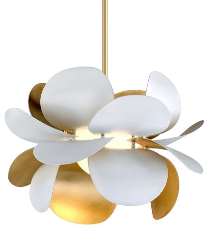 Ginger 1-Light Pendant, White And Gold Leaf, Opal White, 17"