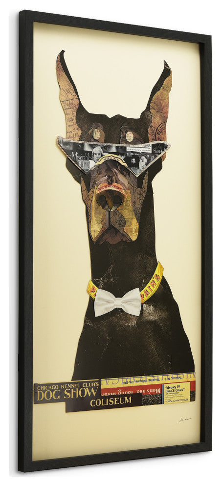 Doberman Pinscher Handmade Collage Framed Graphic Wall Art Under Glass 48x25
