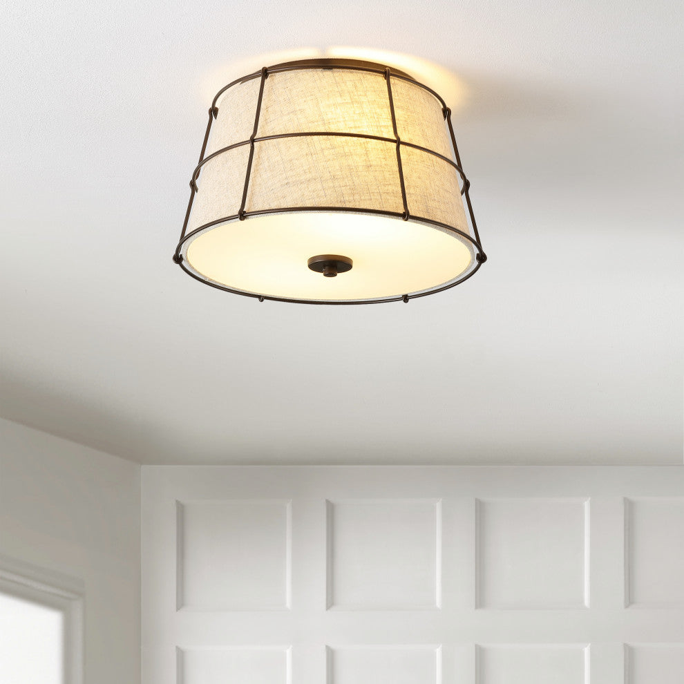 Silas 14" 2-Light Rustic Farmhouse Iron LED Flush Mount, Oil Rubbed Bronze