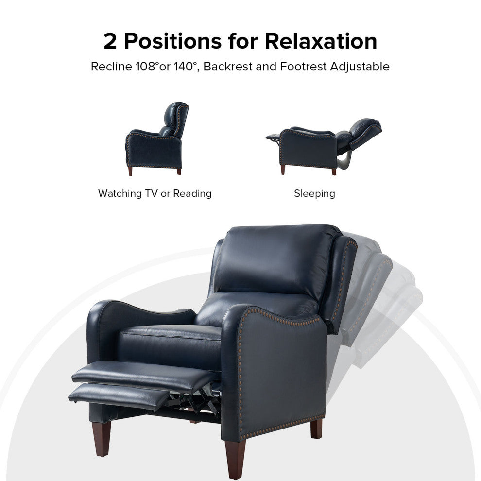 Genuine Leather  Push back Recliner With Wingback, Navy