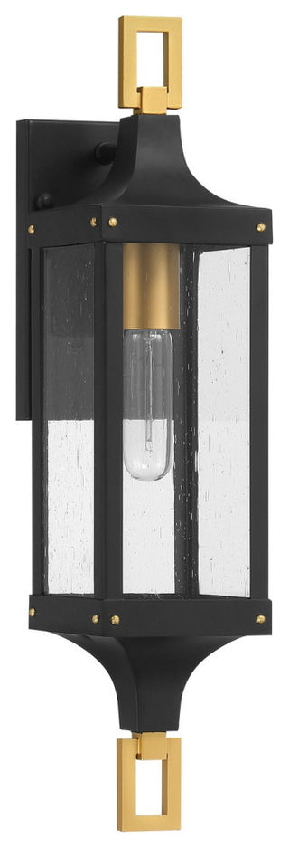 Glendale 1-Light Outdoor Wall Lantern, Matte Black and Weathered Brushed Brass