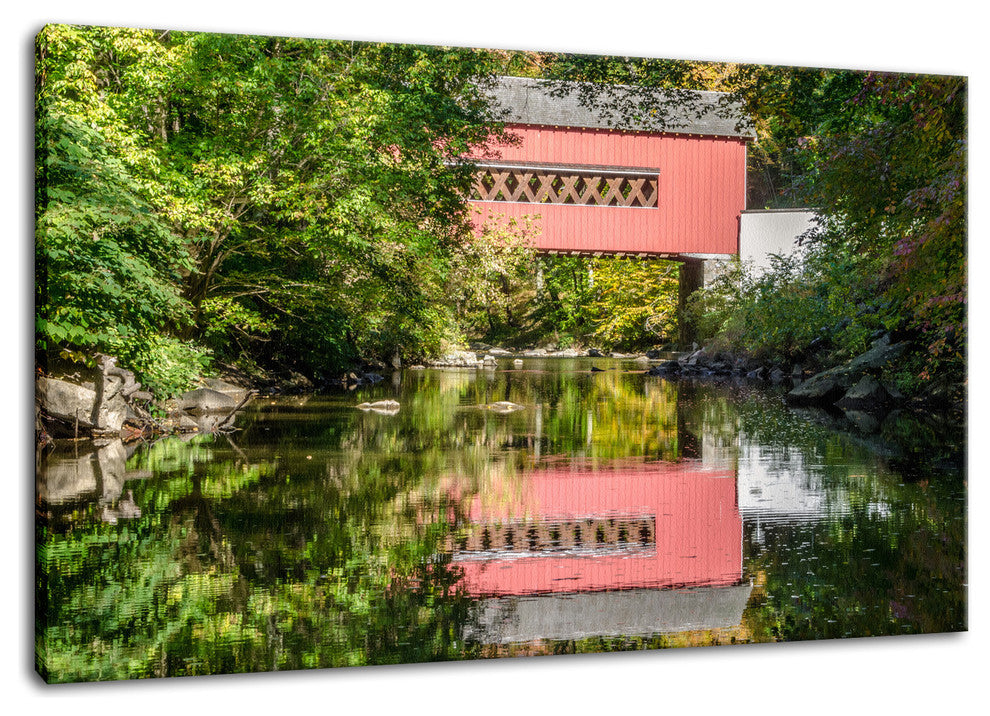 The Reflection of Wooddale Covered Bridge Canvas Wall Art Print, 24" X 36"
