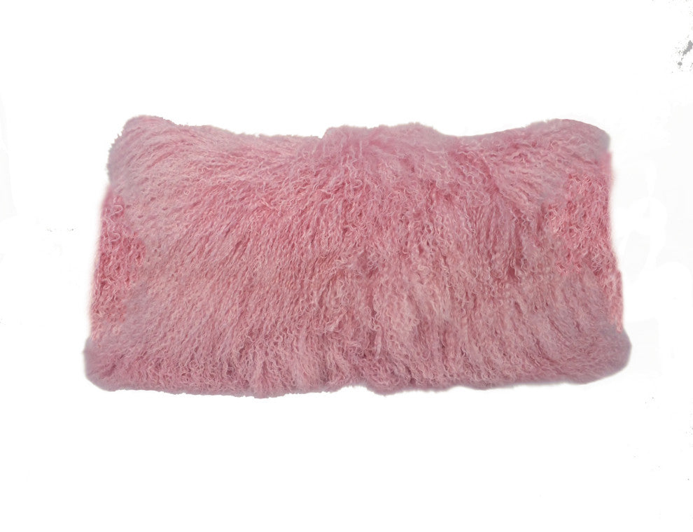 HomeRoots 17" Pink Genuine Tibetan Lamb Fur Pillow With Microsuede Backing