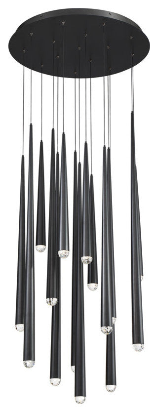 Cascade LED 15-Light Crystal Round Chandelier 3500K, Black