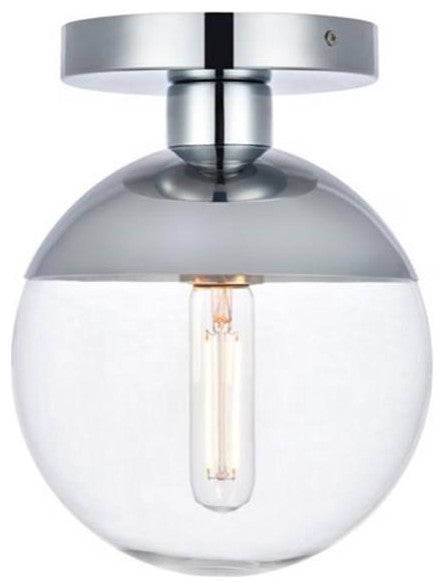 Living District Eclipse 1-Light Metal & Glass Flush Mount in Chrome/Clear