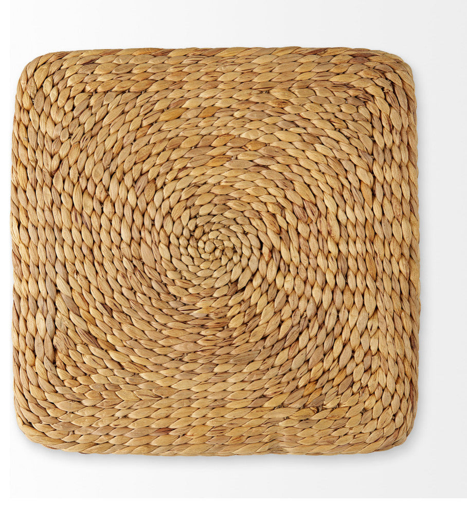 Maya Light Brown With Medium Brown Stripes Seagrass Square Pouf