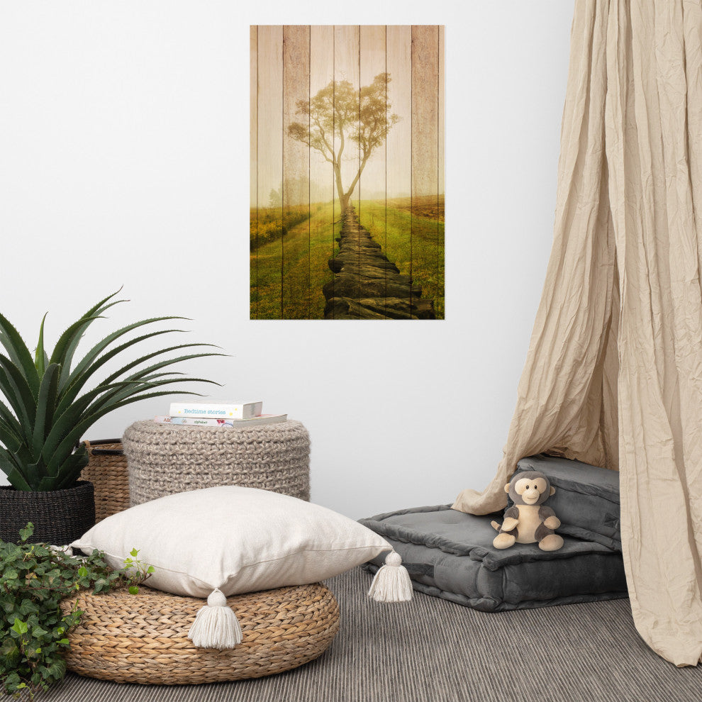 Faux Wood Calming Morning Landscape Photo Unframed Wall Art Prints, 24" X 36"