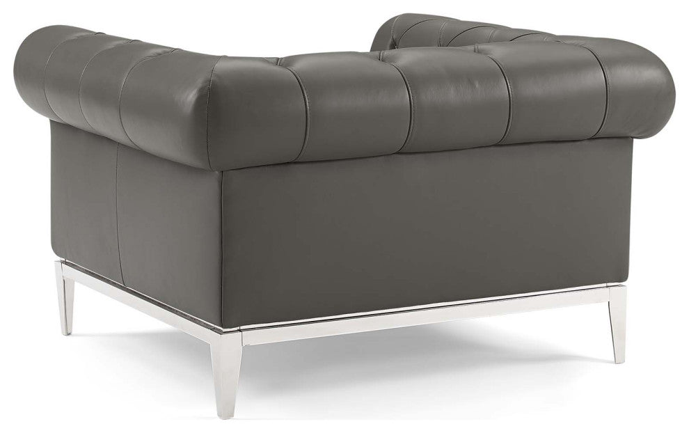 Tufted Armchair and Sofa Set, Leather, Gray, Modern, Lounge Hospitality