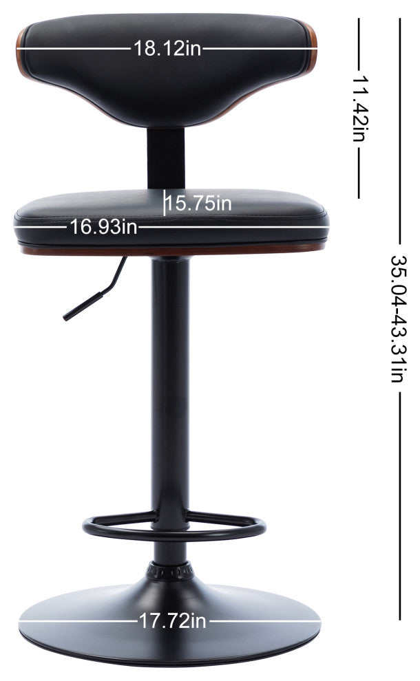 Adjustable Bar Stools ,Walnut Bentwood Upholstered Swivel Barstool, Set of 2