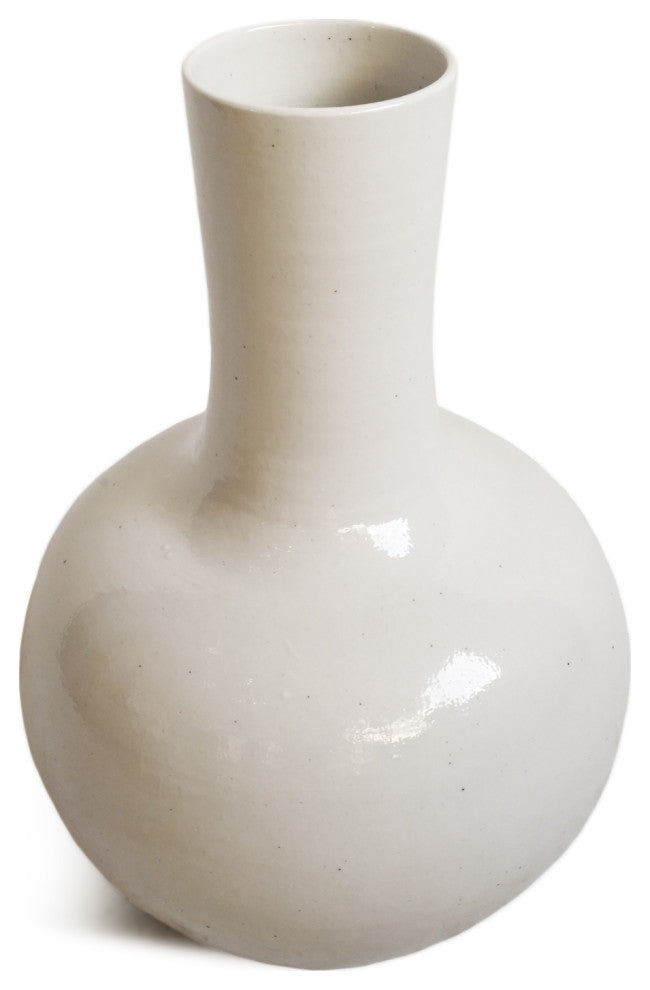 White Long Neck Ceramic Vase