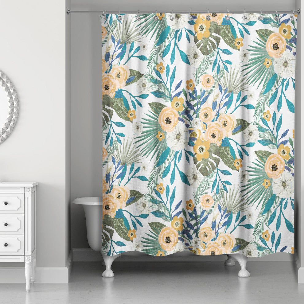 White Tropical Floral 71x74 Shower Curtain