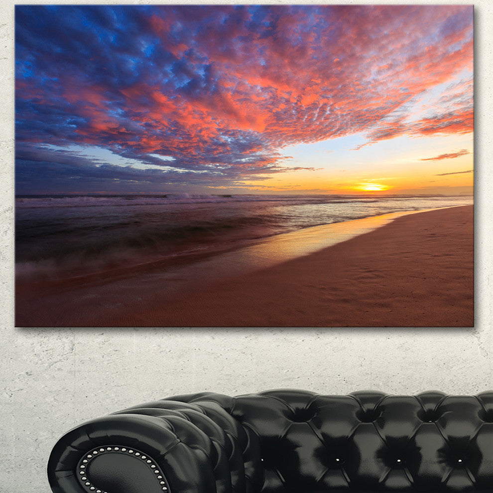 Colored Clouds in Beach at Sunset, Large Seashore Canvas Art Print, 60"x28"