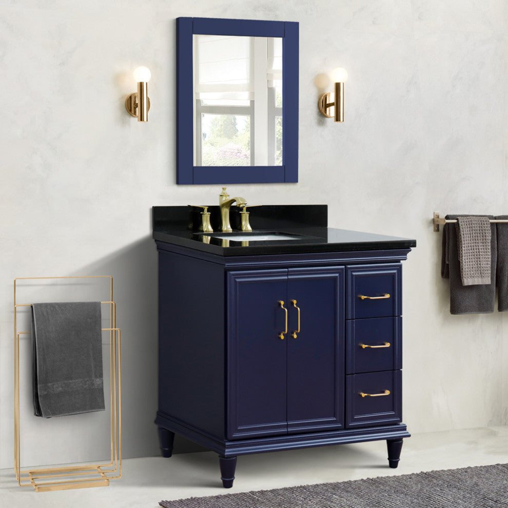 37" Single Vanity, Blue Finish With Black Galaxy