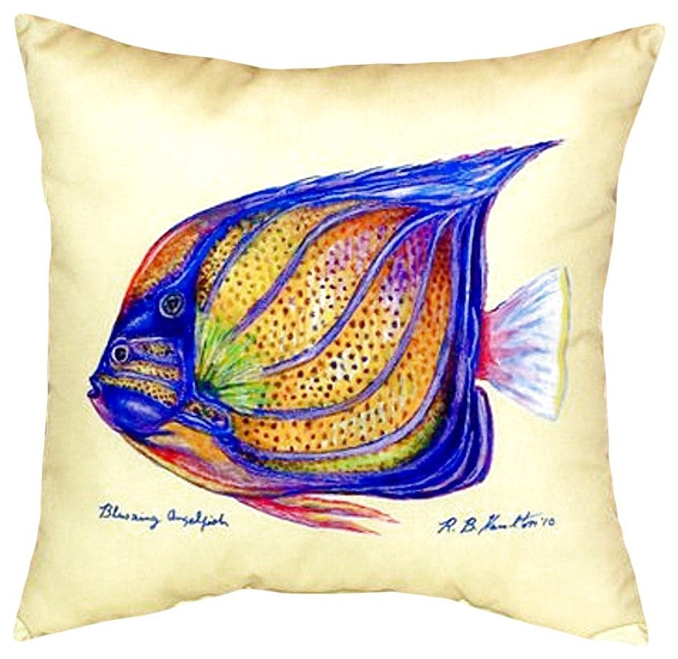 Blue Ring Angelfish - Yellow No Cord Pillow - Set of Two 18x18