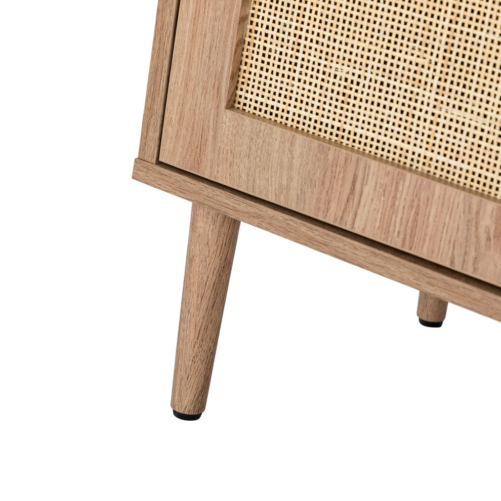 3-doors Modern Sideboard Cabinet With Rattan Design, Oak