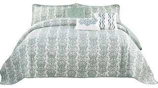 Mayfair 6 Piece Quilted Printed Bed Spread, Mint Green/Lime/Mint, King