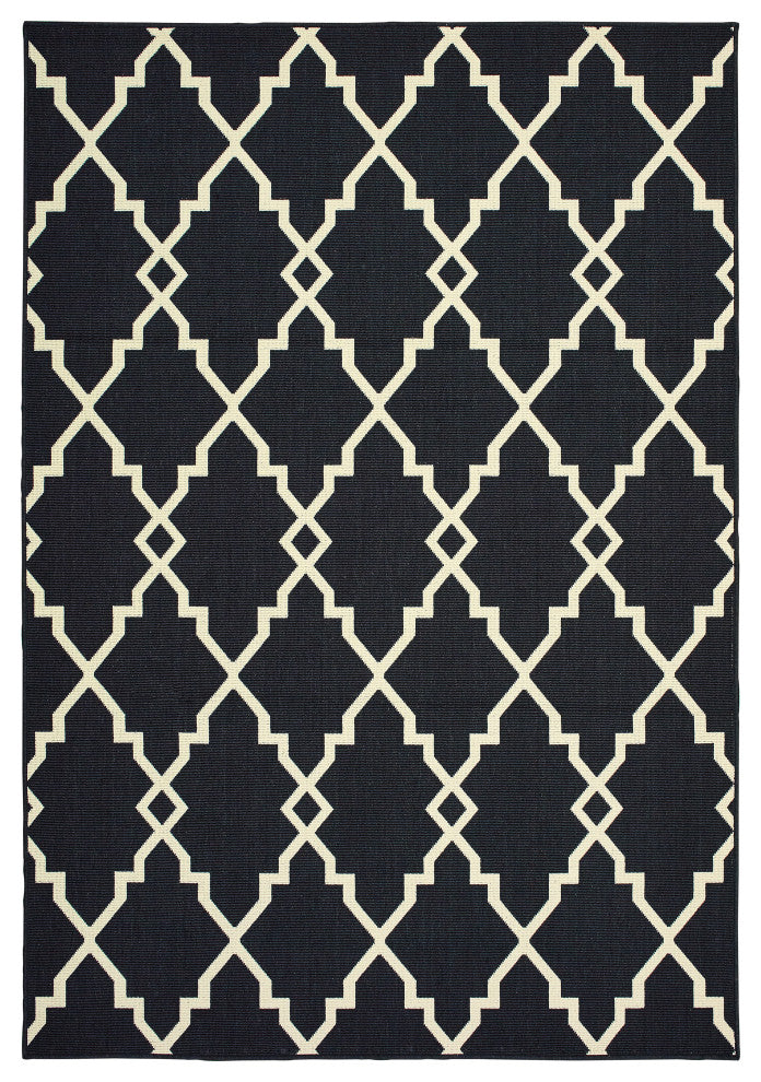 Martinique Lattice Black/ Ivory Indoor/Outdoor Area Rug, 8'6"x13'