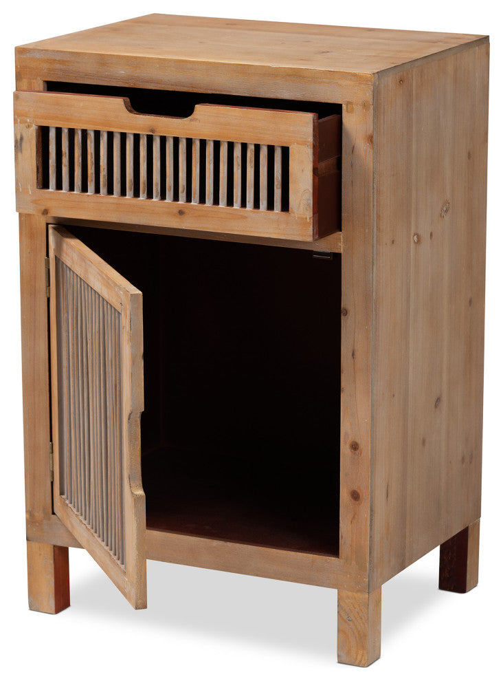Kors Rustic Transitional Medium Oak 1-Door and 1-Drawer Wood Spindle Nightstand