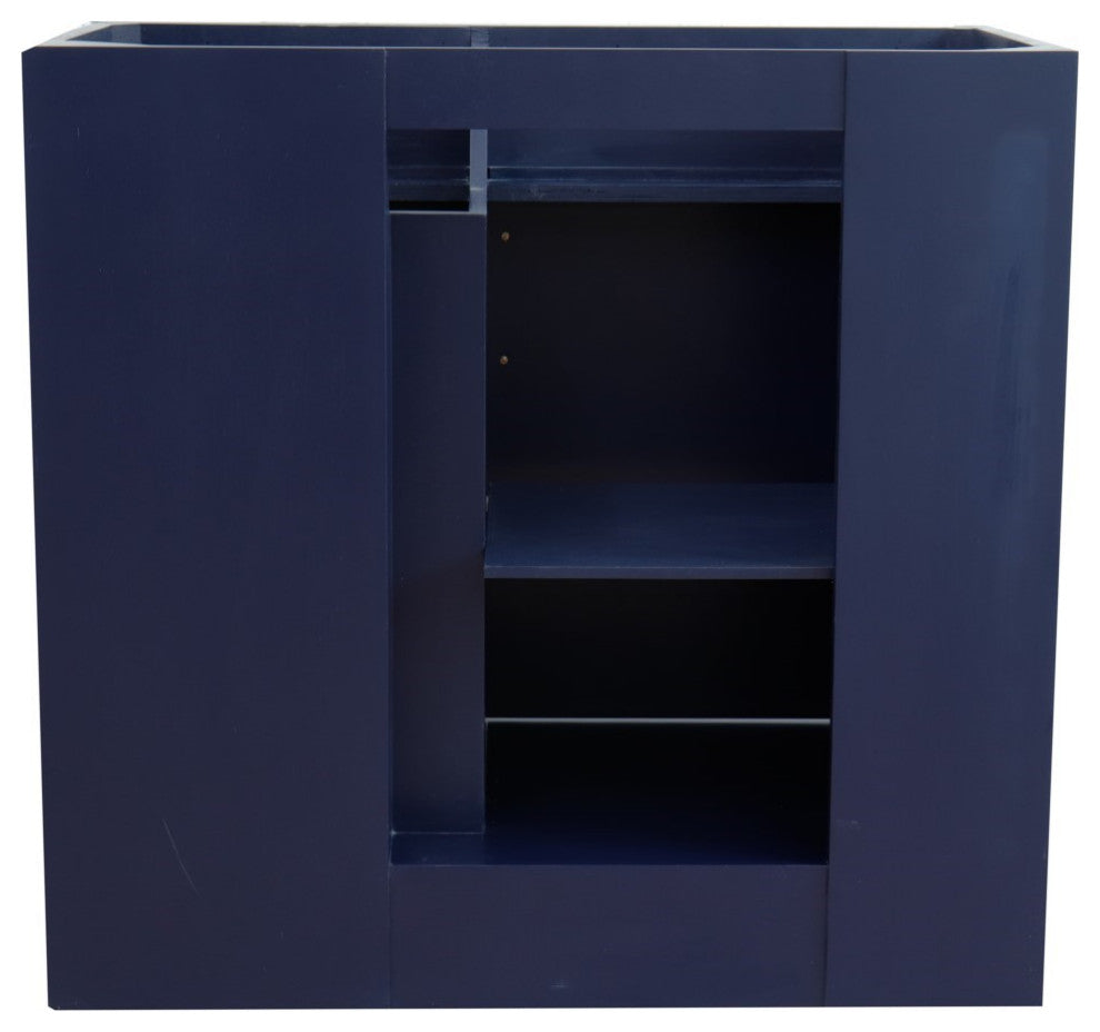 37" Single Sink Vanity, Blue Finish With Gray Granite And Left Door/Left Sink