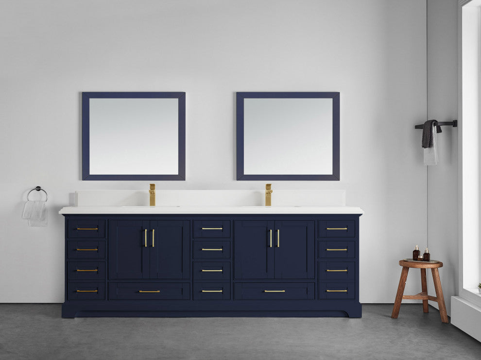 Fenway 84 Double Sink Bath Vanity in Navy Blue 1.5" White Quartz