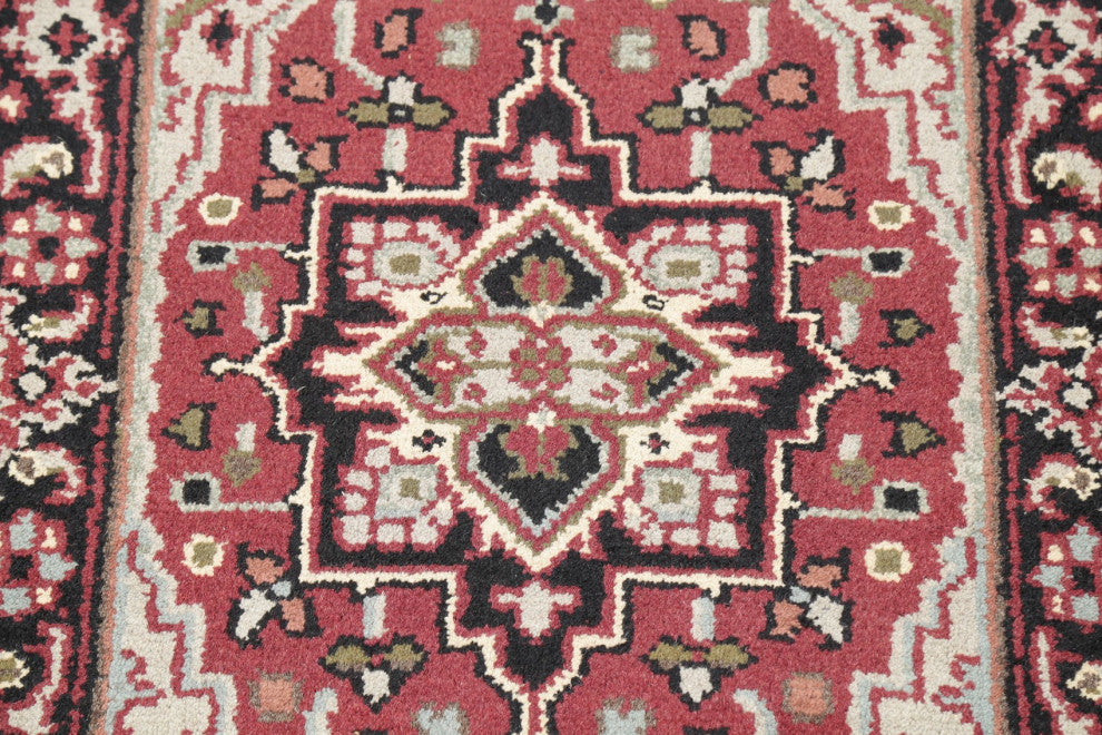 Traditional Heriz Oriental Hand-Knotted Indian Area Rug, Red, 4'11"x2'11