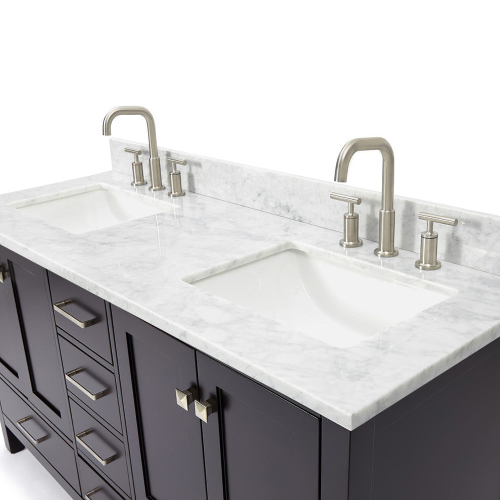 ARIEL Cambridge 61" Rectangle Sinks Bath Vanity Carrara Marble