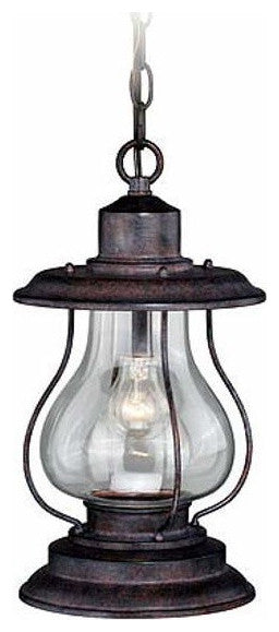 Vaxcel Dockside 8" Outdoor Pendant, Weathered Patina, Clear Glass