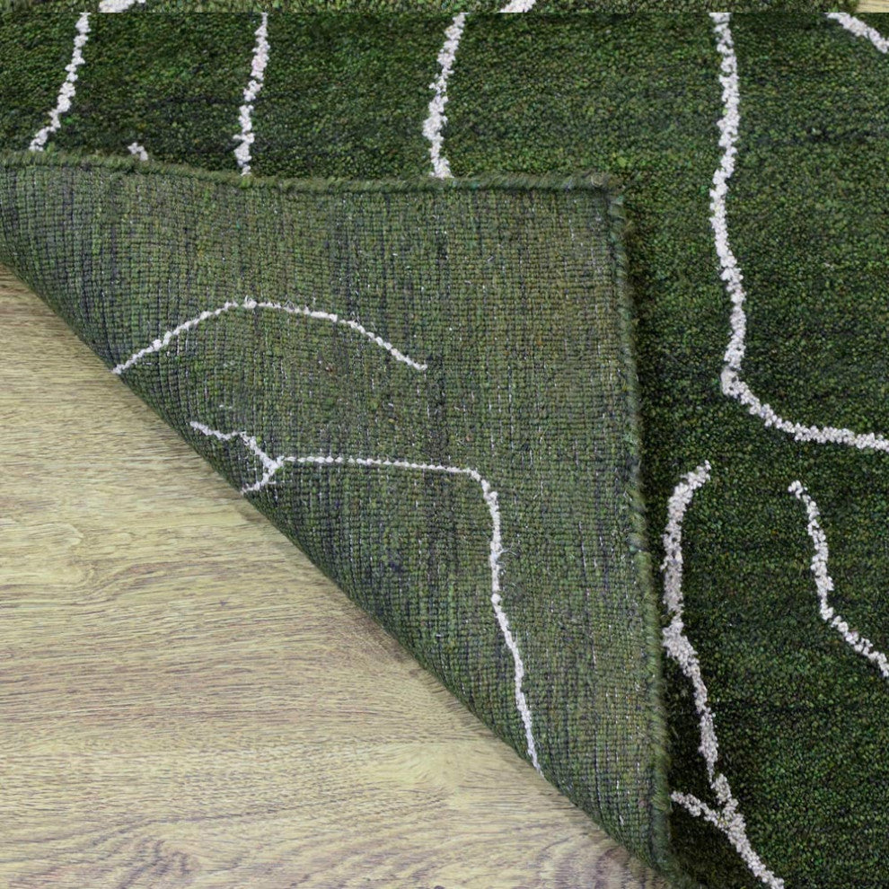 HAND KNOTTED LOOM SILK AREA RUGS-6'x9',Rectangle,Green White,Contemporary