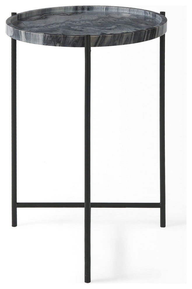 Stella Gray Marble w/ Black Metal Base Round Accent Table