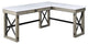 Benzara BM269056 L Shaped Writing Desk, Marble Lift Top & Sled Base, Gray/White