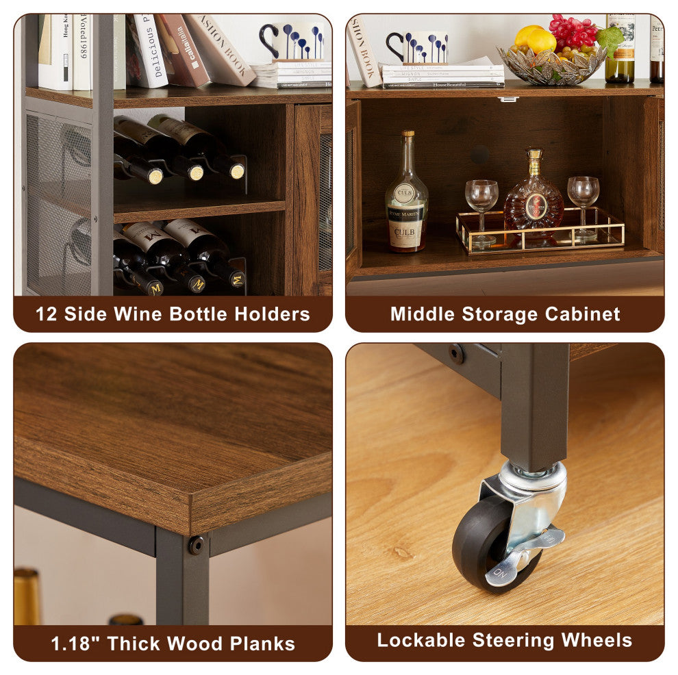 Multi-function Wine Shelf Table, Modern Wine Bar Cabinet Hazelnut Brown