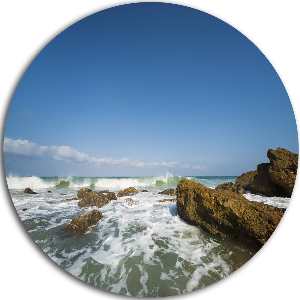 Sea With White Waves, Seascape Photo Round Wall Art, 11"
