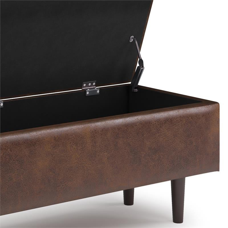 Shay Mid Century Rectangular Storage Ottoman, Distressed Chestnut Brown